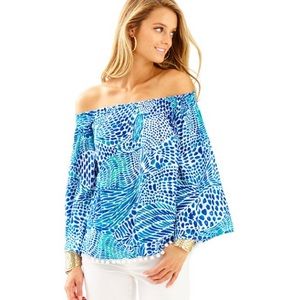 Lilly Pulitzer Nita Off The Shoulder Top fish